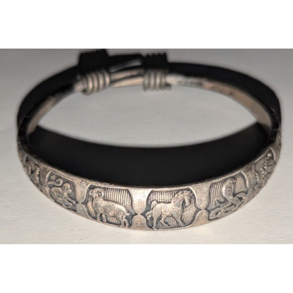 Metal Bangle Engraved Animals In Twelve Year Chinese zodiac Silver Toned Vintage